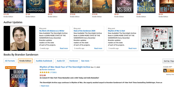 Your photos and videos will appear in a carousel at the bottom of your Amazon author profile