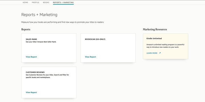 Author Central's Reports + Marketing menu can help you analyze some useful data about your books' performance.