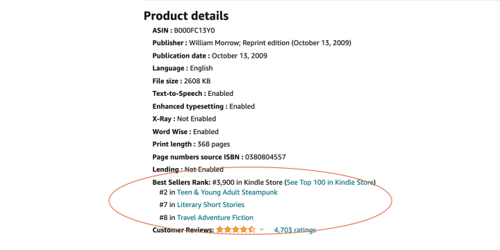 Your categories will be in your book's product page