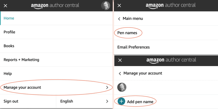 If you're on a cellphone, you will need to follow a longer route to find the "Add Pen Name" option