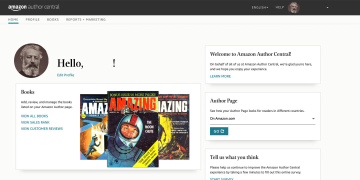 Author Central's home screen will be your central hub. From there, you can navigate to every feature.