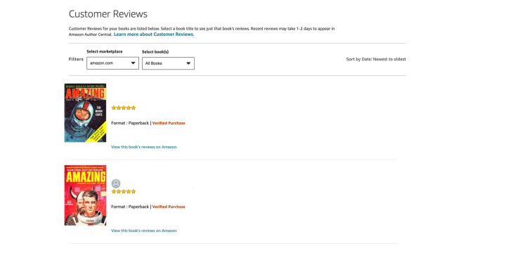 All your Amazon book reviews will appear listed chronologically