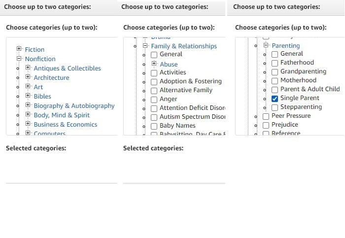 Example of genre selection menu on Amazon KDP