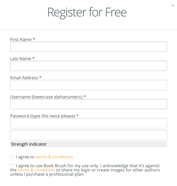 You can register a free BookBrush account without adding any credit card information.