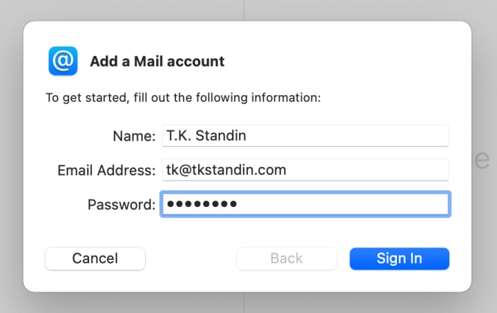 This window will only have three fields to fill in: Name, email, and password