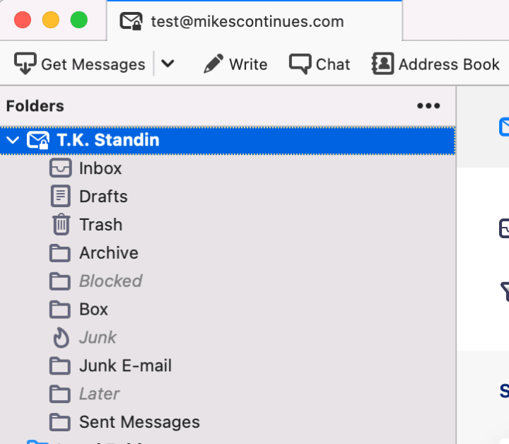 Your new inbox should appear in Tunderbird right away