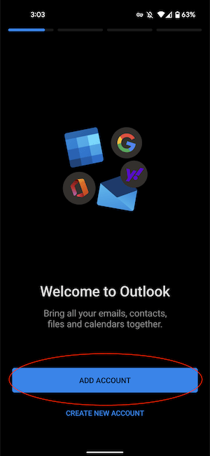 As soon as you open Outlook on your phone for the first time, it will prompt you to add your account.