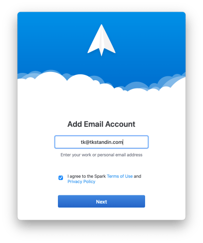 When you open Spark for the first time, the wizard will automatically guide you to add your email address