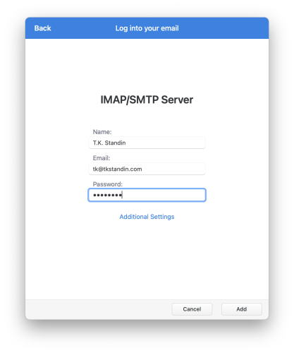 The "additional settings" option is below the "password" fill in box