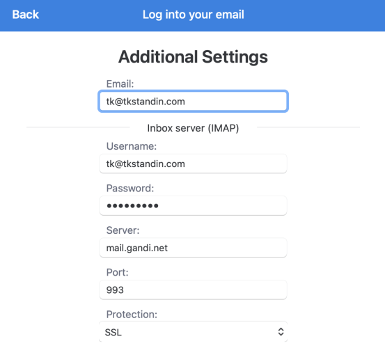 You will need to fill in five boxes and use one drop-down menu using your server information.