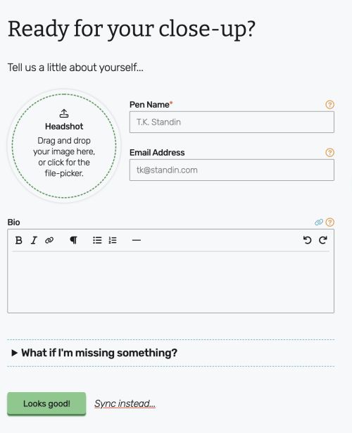 Fill in your author information as accurately as you can. You can always edit it later.