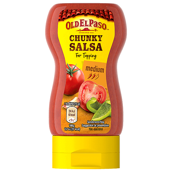 une bouteille compressible de salsa moyennement épaisse Old El Paso
