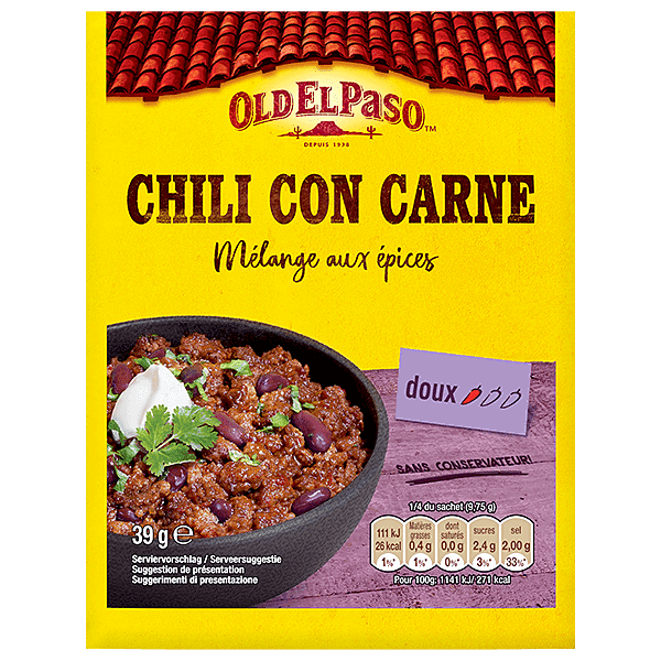paquet de mélange d'épices pour chili con carne doux Old El Paso 39 g