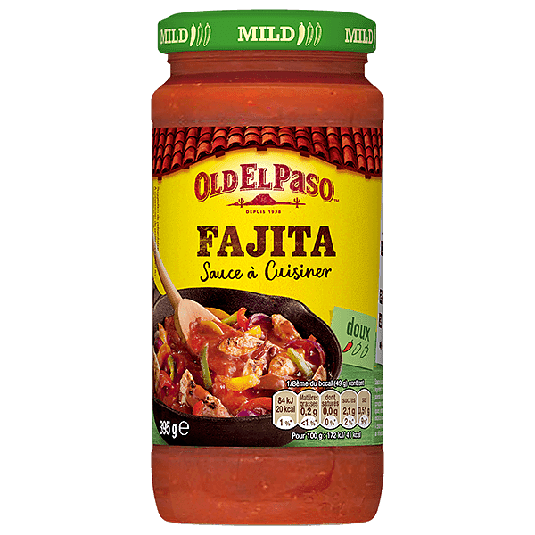pot en verre de Old El Paso Sauce À Cuisiner Pour Fajitas Origine douce 395g
