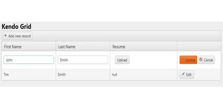 Kendo file upload inside Kendo grid MVC in 6 steps