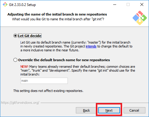 Adjusting the name of the initial branch in new repositories