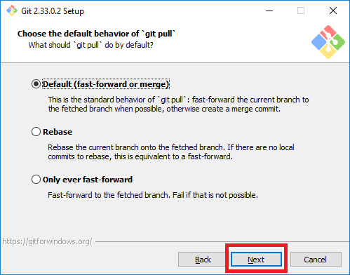 Choose the default behavior of git pull