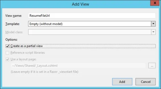 Add a new view to your created Kendo UI project on Visual Studio
