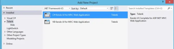 Add a new Telerik Project on Visual Studio