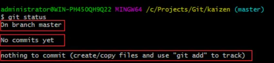 Git status command on the current repository