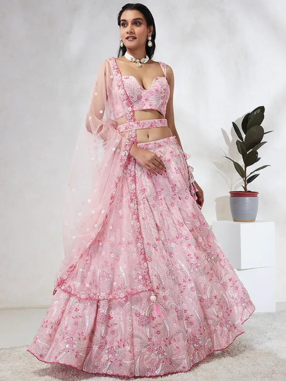 sequin floral lehenga