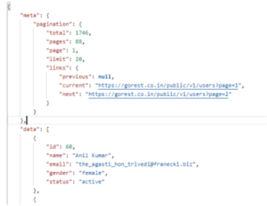 JSON Response of the Public Users Fake REST API