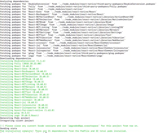 Pod file installation success