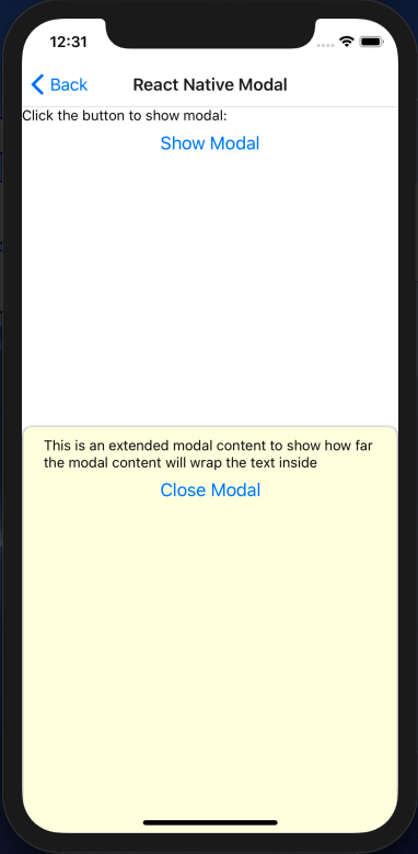 React Native Modal Bottom Half Screen