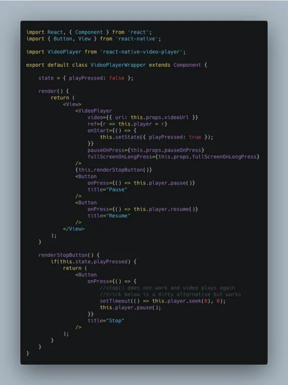 React Native Video Player Plugin Wrap up Code