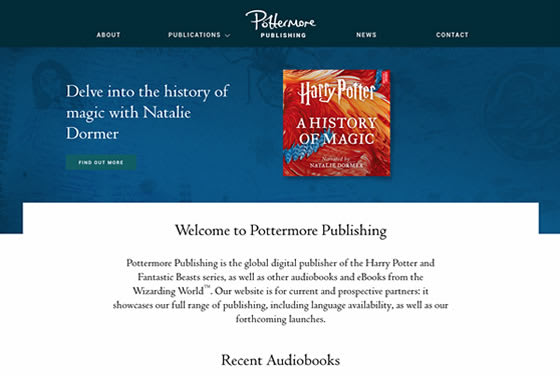 Screenshot of the Pottermore Publishing website