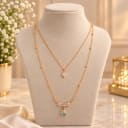 Gold Plated Layered Necklace with Stone and Crystal Pendants — view 1