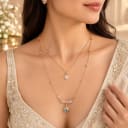 Gold Plated Layered Necklace with Stone and Crystal Pendants — view 2