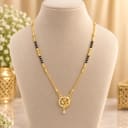 Elegant Gold Plated Floral Pendant Black Beaded Mangalsutra — view 1