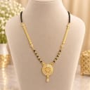 Elegant Gold Plated Mangalsutra with Black Beads and Floral Pendant — view 1