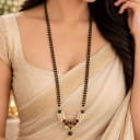 Traditional Dual Chain Mangalsutra with Pearl and Gemstone Pendant — view 2