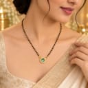Elegant Gold Plated Green Stone Mangalsutra with Black Beads Chain — view 2