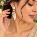 Namora Elegance White Floral Resin Leaf Dangle Earrings — view 2