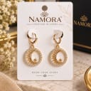 Namora Gold-Plated Celestial Sun, Moon, and Star Crystal Hoop Earrings — view 1