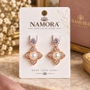 Namora Rose Gold Plated Pearl and Crystal Drop Earrings — view 1