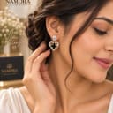 Namora Gold Plated Black Enamel Heart Crystal Earrings — view 2