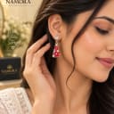 Namora Gold-Plated Red Floral Drop Earrings with Cubic Zirconia — view 2