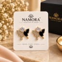 Namora Gold Plated Black & White Butterfly Stud Earrings — view 1