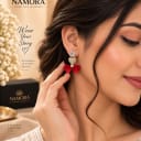 Namora Gold-Plated Red Petal and Crystal Statement Earrings — view 2