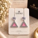 Namora Silver Plated Pink Stone Triangle Drop Earrings — view 1