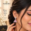 Namora Silver Plated Pink Stone Triangle Drop Earrings — view 2