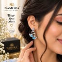 Namora Elegant Swan Designer Silver-Plated Drop Earrings with Turquoise and Crystals — view 2