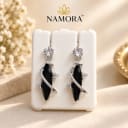 Namora Elegant Silver-Plated Black Stone Drop Earrings — view 1