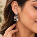 Namora Silver-Plated Cubic Zirconia and Pearl Floral Drop Earrings — view 2