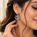 Radiant Crown Heart American Diamond Silver Plated Earrings — view 2
