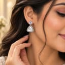 Namora Elegant Silver-Plated Crystal & Triangular Stone Drop Earrings — view 2